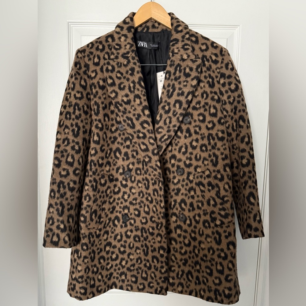 Zara Women's Animal Print Pea Coat